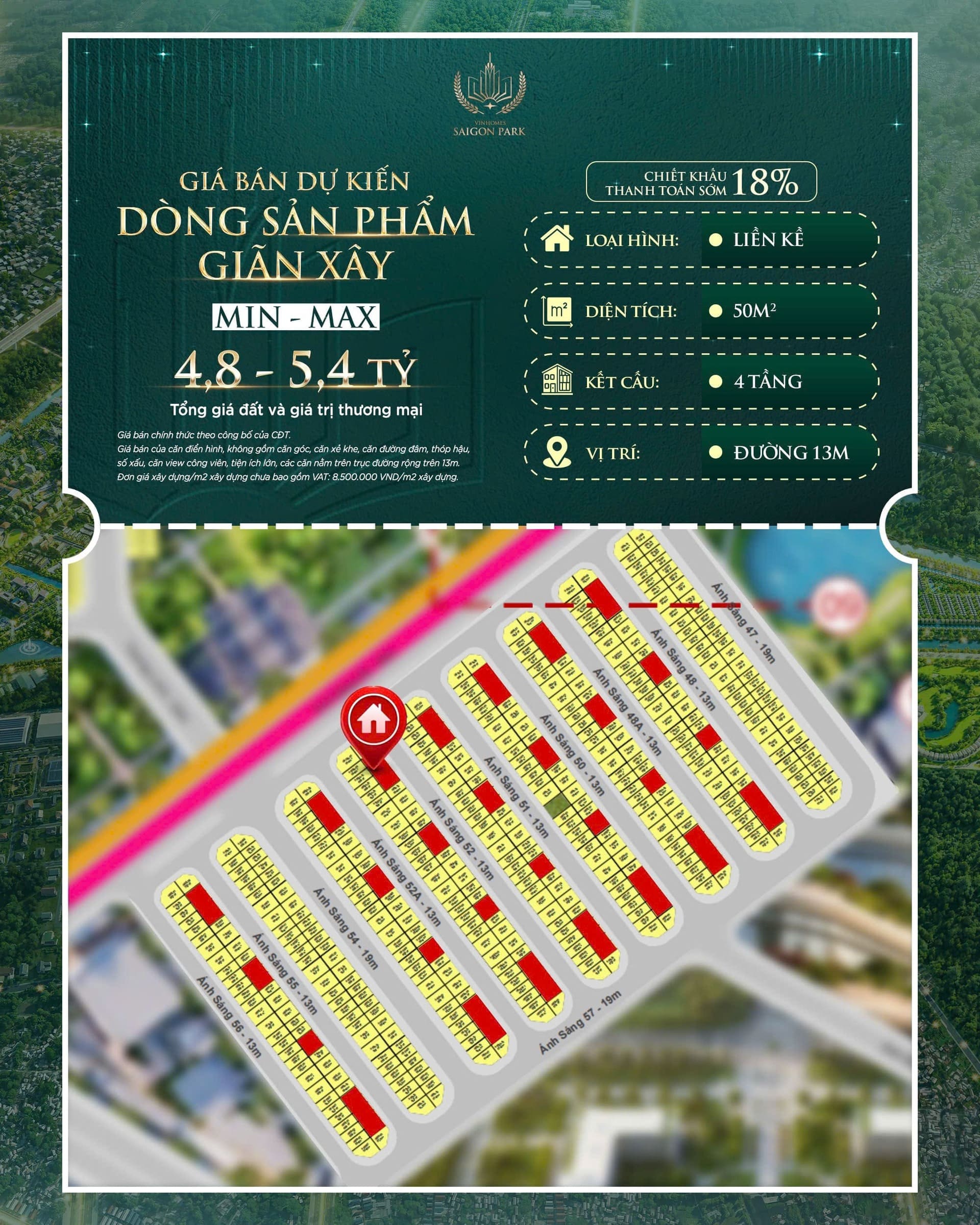 Bảng giá nhà phố Vinhomes Saigon Park Hóc Môn