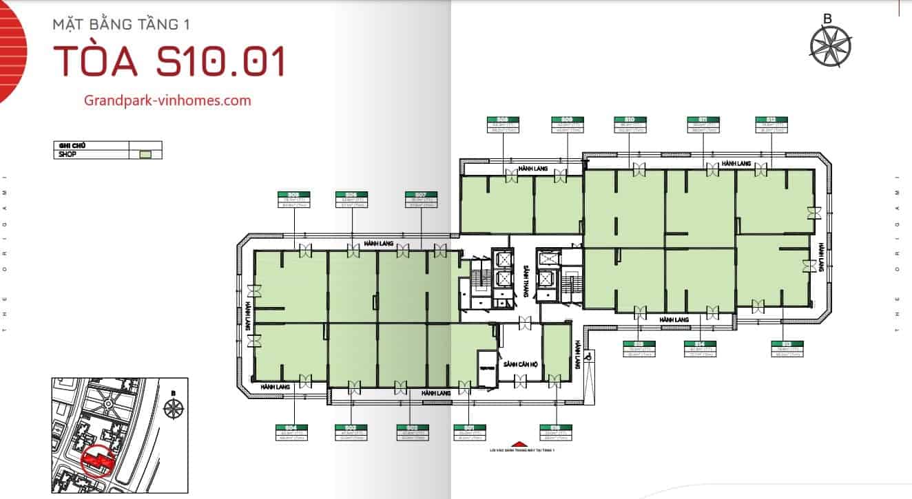 Mặt bằng căn hộ S1001 The Origami Vinhomes Grand Park: Thiết kế chi tiết