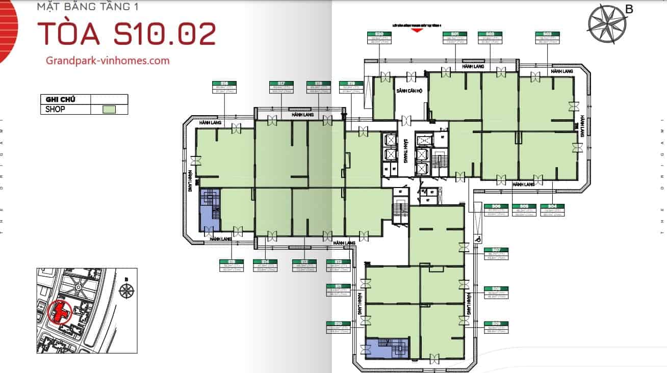 Mặt bằng căn hộ S1002 The Origami Vinhomes Grand Park: Thiết kế chi tiết