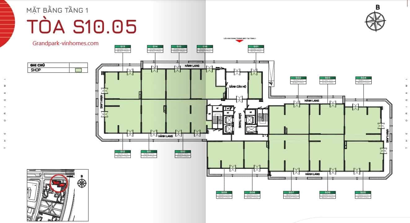 Mặt bằng căn hộ S1005 The Origami Vinhomes Grand Park: Thiết kế chi tiết