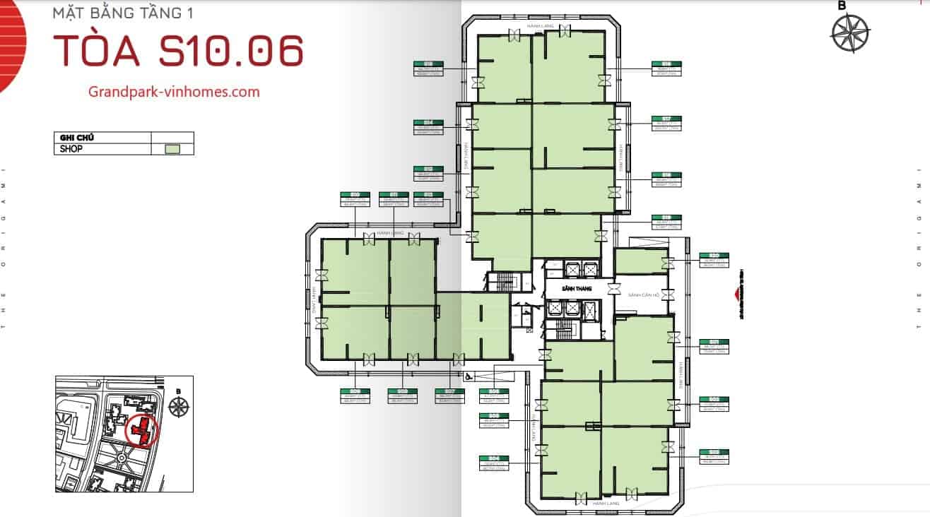 Mặt bằng căn hộ S1006 The Origami Vinhomes Grand Park: Thiết kế chi tiết