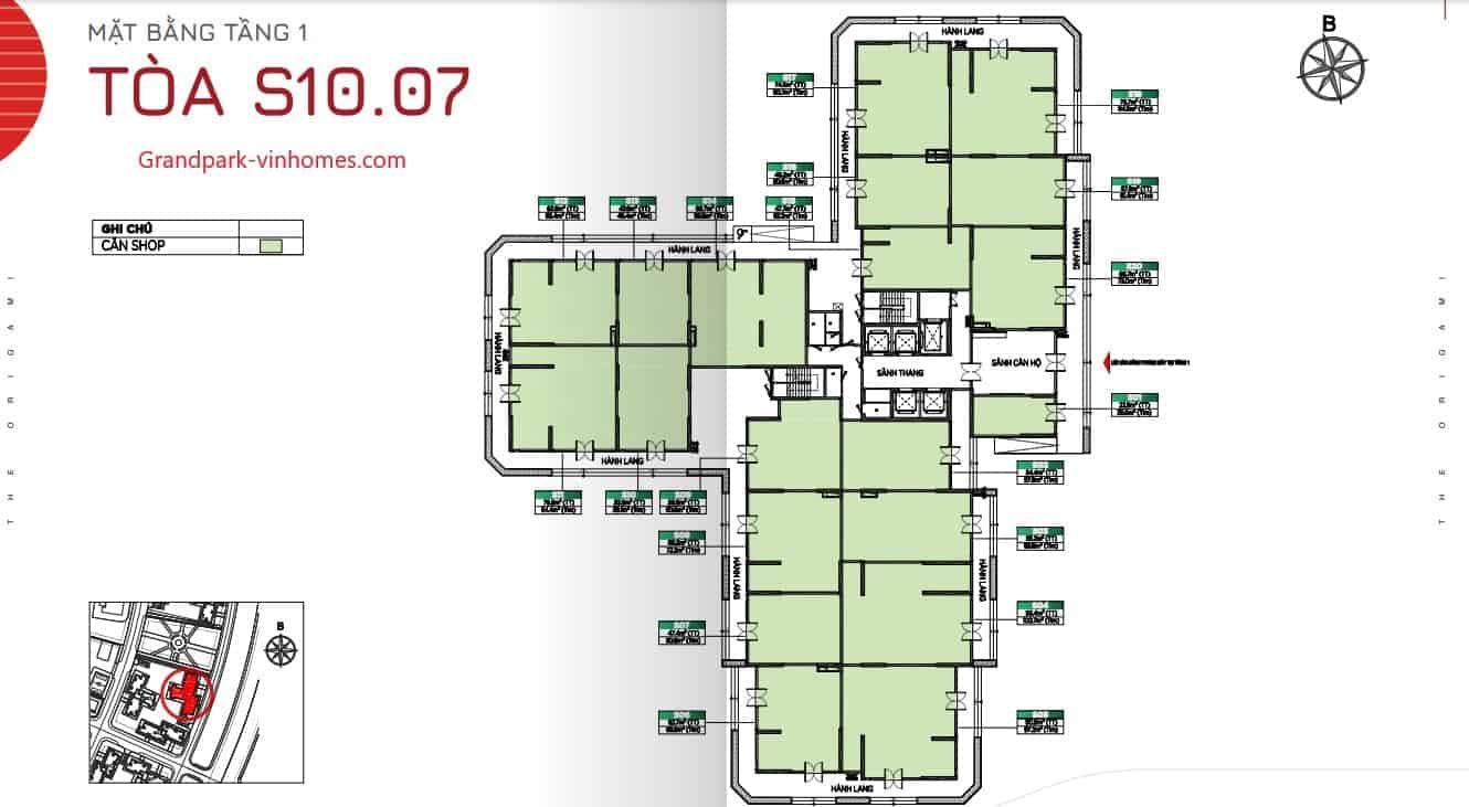 Mặt bằng căn hộ S1007 The Origami Vinhomes Grand Park: Thiết kế chi tiết
