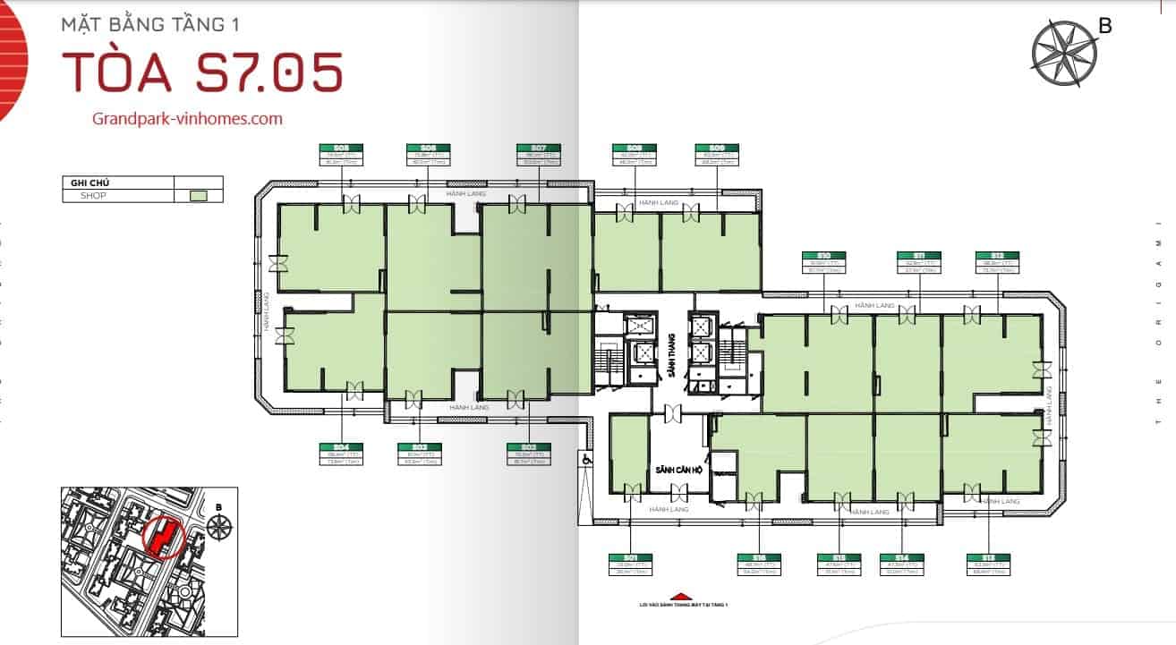 Mặt bằng căn hộ S705 The Origami Vinhomes Grand Park: Thiết kế chi tiết