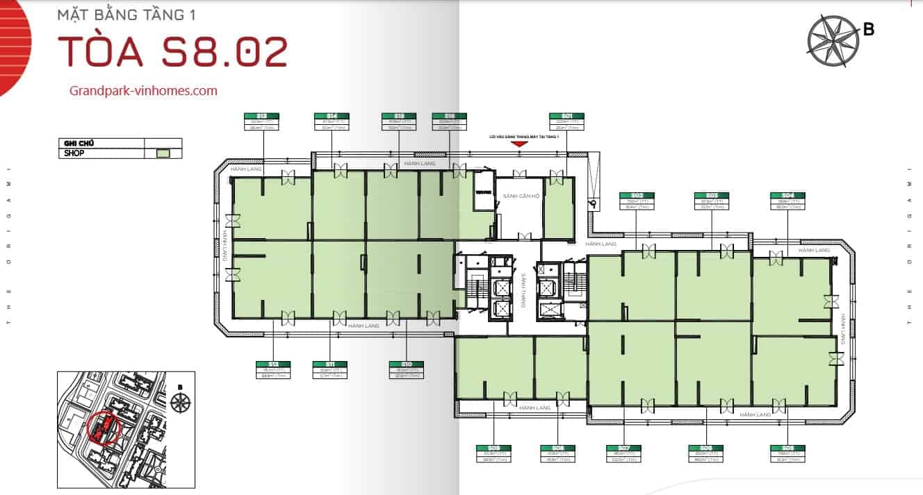 Mặt bằng căn hộ S802 The Origami Vinhomes Grand Park: Thiết kế chi tiết
