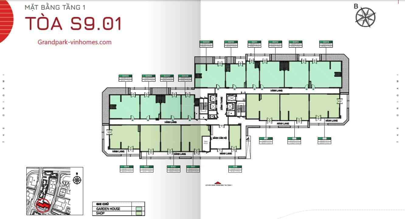 Mặt bằng căn hộ S901 The Origami Vinhomes Grand Park: Thiết kế chi tiết